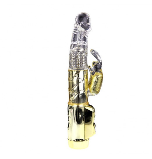 Золотистый вибратор U.S. Gold Lover с ротацией и клиторальным зайкой - 22,5 см. Золотистый вибратор U.S. Gold Lover с ротацией и клиторальным зайкой - 22,5 см.