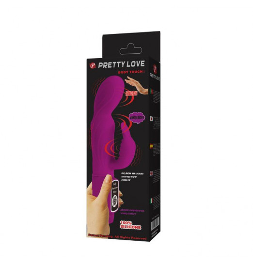 Лиловый вибратор с клиторальной стимуляцией Body Touch - 22,5 см.