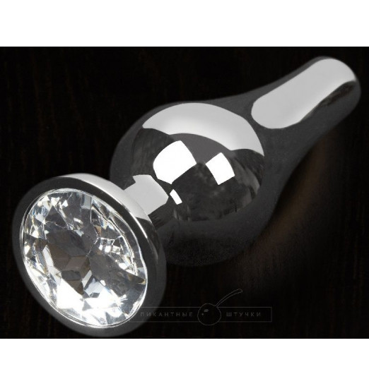 Серая анальная пробка с прозрачным кристаллом - 8,5 см.