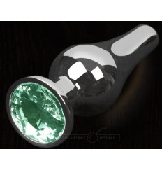 Серая анальная пробка с зеленым кристаллом - 8,5 см.