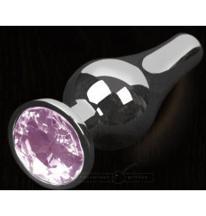 Серая анальная пробка с розовым кристаллом - 8,5 см.