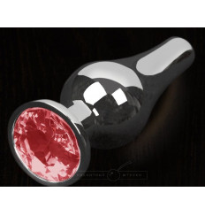 Серая анальная пробка с малиновым кристаллом - 8,5 см.