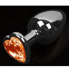 Графитовая анальная пробка с оранжевым кристаллом в виде сердечка - 8,5 см.