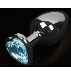 Графитовая анальная пробка с голубым кристаллом в виде сердечка - 8,5 см.