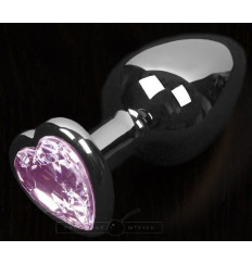 Графитовая анальная пробка с розовым кристаллом в виде сердечка - 8,5 см.