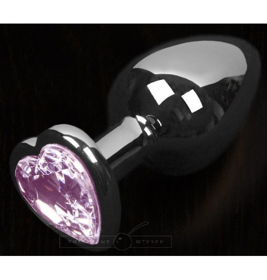 Графитовая анальная пробка с розовым кристаллом в виде сердечка - 8,5 см.