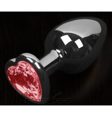 Графитовая анальная пробка с красным кристаллом в виде сердечка - 6 см.