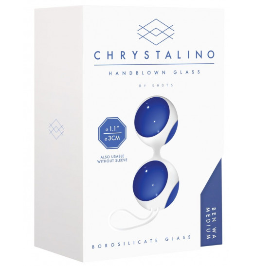 Синие стеклянные вагинальные шарики Ben Wa Medium в белой оболочке