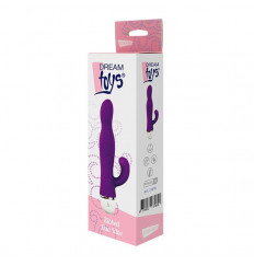 Фиолетовый вибромассажер со стимулятором клитора RIBBED DUO VIBE - 16 см.