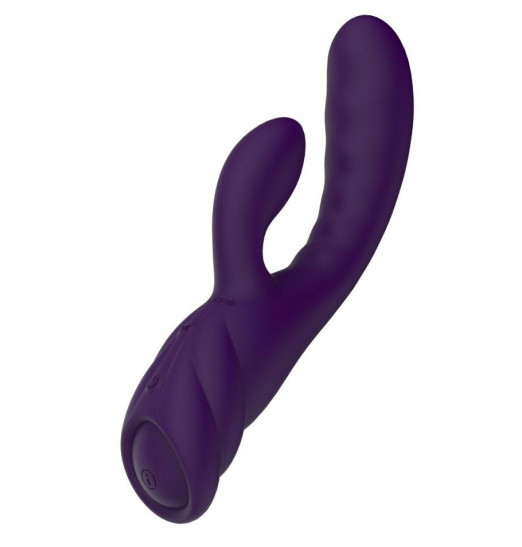Фиолетовый вибратор с клиторальным стимулятором Nalone PureX2 - 20,7 см.
