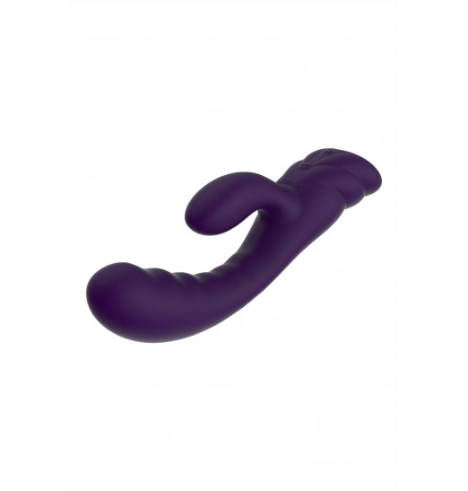 Фиолетовый вибратор с клиторальным стимулятором Nalone PureX2 - 20,7 см.