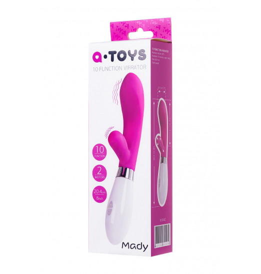 Розовый силиконовый вибратор с клиторальным стимулятором A-Toys Mady - 20,4 см.