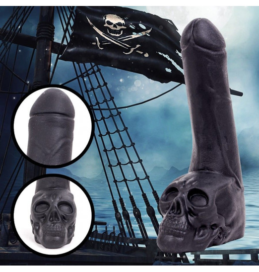 Черный фаллоимитатор-гигант с черепом Cock with Skull - 28 см.