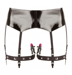 Черная сбруя на бедра с зажимами для половых губ Suspender Belt with Clamps