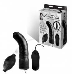 Чёрный изогнутый фаллос с вибрацией и расширением - 16 см.