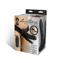 Полый страпон с двумя отростками и вибрацией Unisex Vibrating Hollow Strap-On Double Penetrating Dildo - 17,8 см.