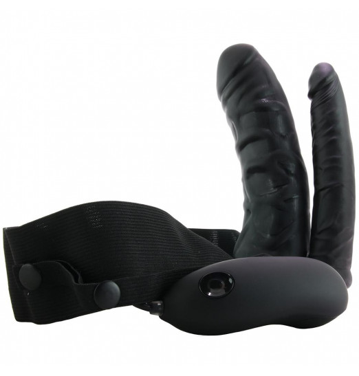 Полый страпон с двумя отростками и вибрацией Unisex Vibrating Hollow Strap-On Double Penetrating Dildo - 17,8 см.