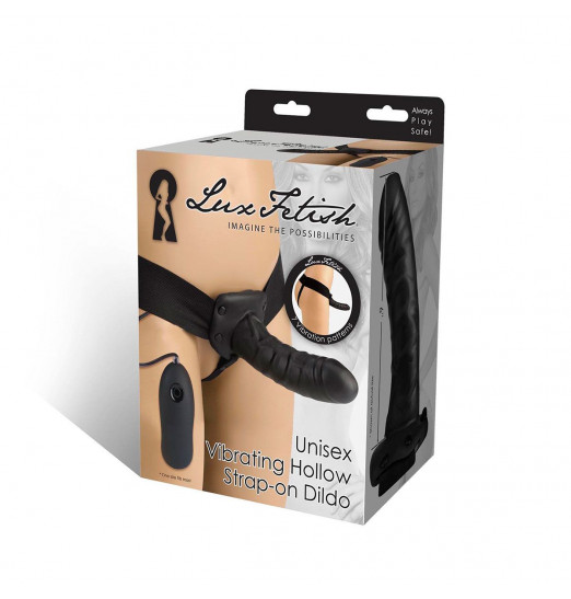 Чёрный полый страпон с вибрацией Unisex Vibrating Hollow Strap-On - 14 см. Чёрный полый страпон с вибрацией Unisex Vibrating Hollow Strap-On - 14 см.