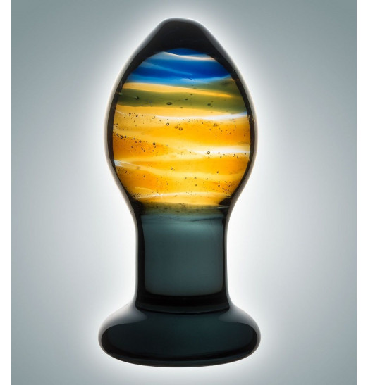 Красивая стеклянная пробка с цветными разводами - 9 см.