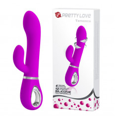 Лиловый вибратор-ротатор с клиторальным отростком Ternence - 19,6 см.