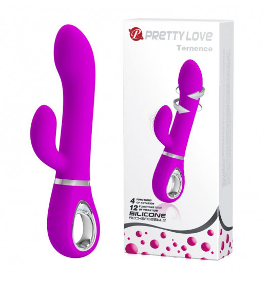 Лиловый вибратор-ротатор с клиторальным отростком Ternence - 19,6 см.