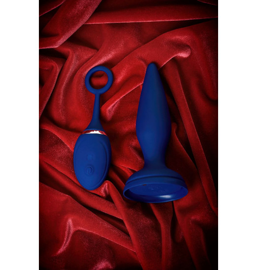 Синяя анальная вибровтулка OPlay Unico с пультом ДУ - 13,5 см.