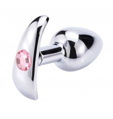 Серебристая анальная пробка для ношения с нежно-розовым кристаллом - 7 см.