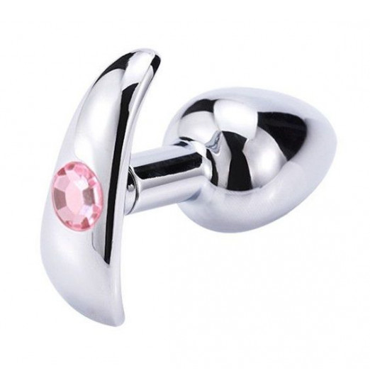 Серебристая анальная пробка для ношения с нежно-розовым кристаллом - 7 см.