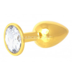 Золотистая анальная пробка с прозрачным кристаллом - 7 см.