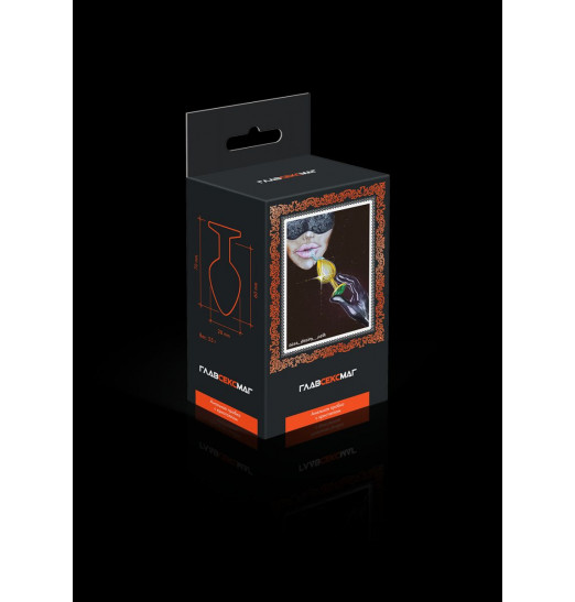 Золотистая анальная пробка с малиновым кристаллом - 7 см.