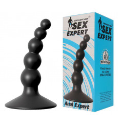 Чёрный фигурный изогнутый анальный стимулятор - 8,5 см.