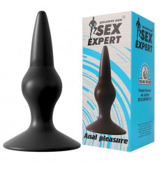 Чёрная анальная пробка с утолщающим шариком - 9 см.