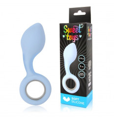 Каплевидная анальная втулка с круглым ограничителем голубого цвета