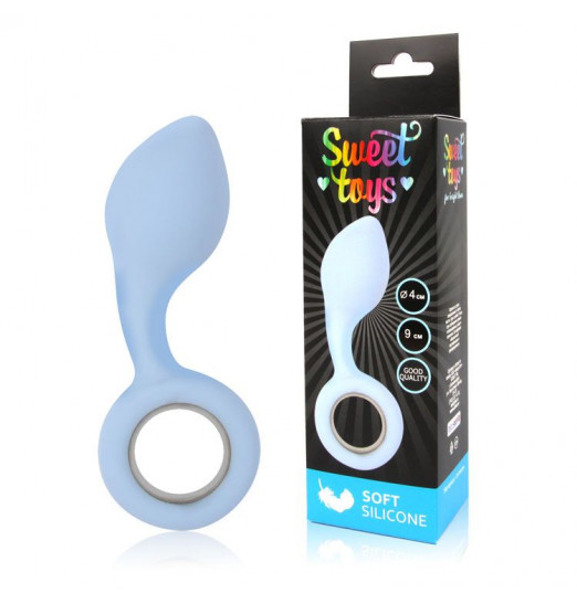 Каплевидная анальная втулка с круглым ограничителем голубого цвета Каплевидная анальная втулка с круглым ограничителем голубого цвета