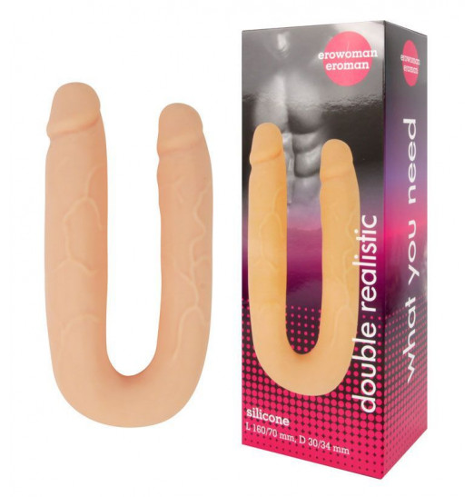 Телесный двойной фаллоимитатор - 33 см.