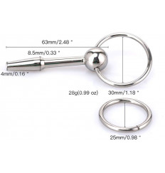 Конусообразный уретральный металлический стимулятор с ограничителем-кольцом