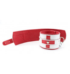 Бело-красные кожаные наручники для медсестры