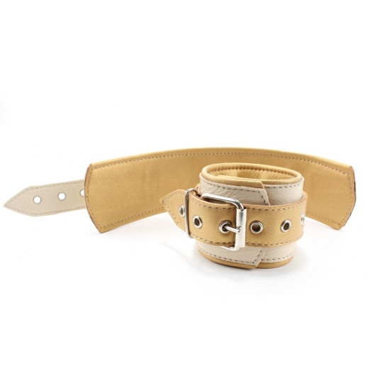 Бежевые кожаные наручники