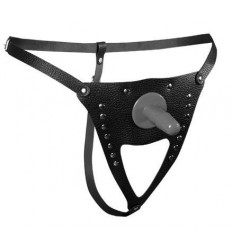 Черные трусики для страпона из кожи