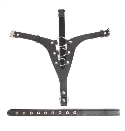 Кожаные черные трусики для страпона Кожаные черные трусики для страпона