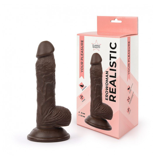 Коричневый реалистичный фаллоимитатор Erowoman на присоске