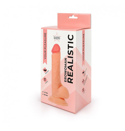 Реалистичный фаллоимитатор Erowoman с мошонкой на присоске