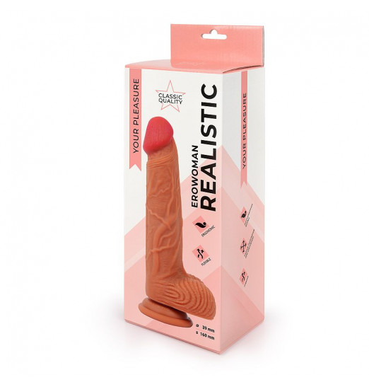 Реалистичный фаллоимитатор Erowoman телесного цвета с мошонкой