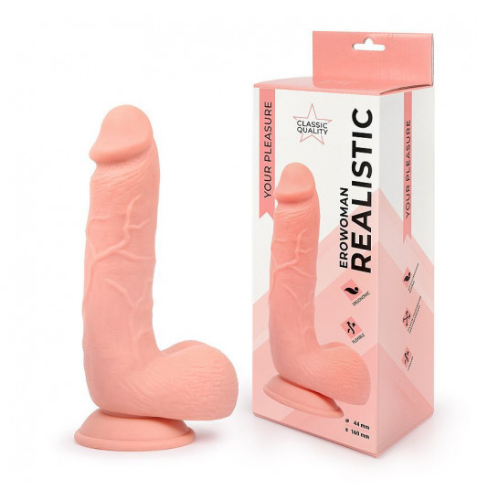 Фаллоимитатор-реалистик Erowoman телесного цвета с мошонкой