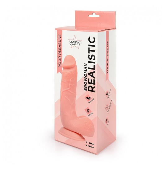 Фаллоимитатор-реалистик Erowoman телесного цвета с мошонкой