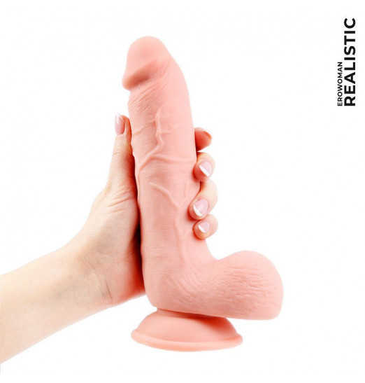Фаллоимитатор-реалистик Erowoman телесного цвета с мошонкой