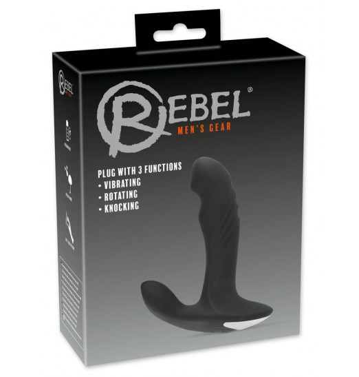 Черный вибромассажер простаты с функцией римминга Plug with Perineum Stimulator - 16,6 см.