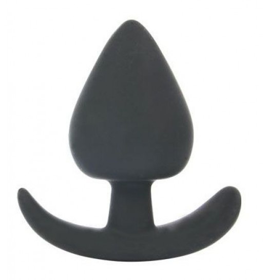Черная каплевидная анальная силиконовая пробка с ограничителем - 8 см. Черная каплевидная анальная силиконовая пробка с ограничителем - 8 см.