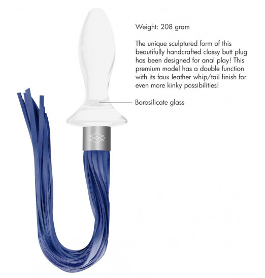 Белая анальная пробка Tail с синими хвостами Белая анальная пробка Tail с синими хвостами