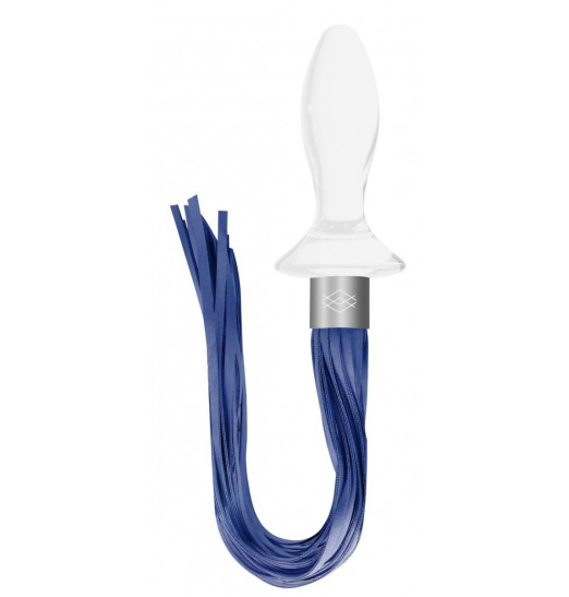 Белая анальная пробка Tail с синими хвостами